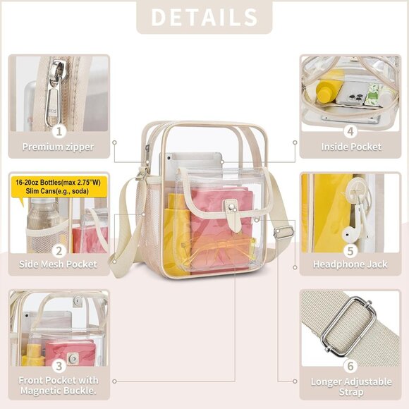 Clear Crossbody Bag for Stadium Events & Concerts - Adjustable Shoulder Strap Pu - Picture 5 of 8